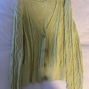 Mango Lime Green Cable Knit Cardigan Sweater